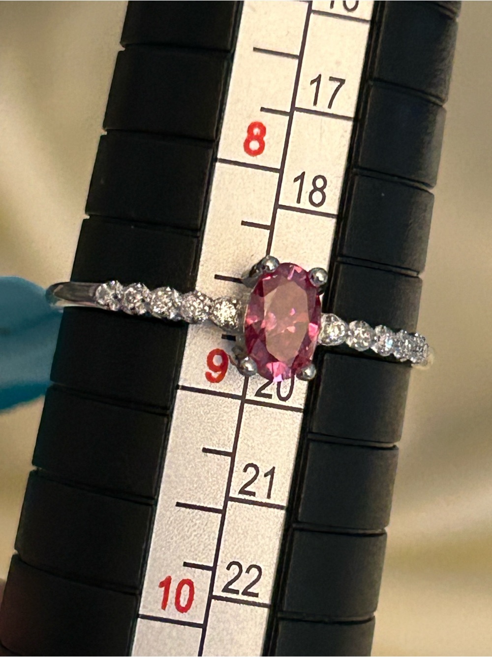 8.75 Pink Oval Moissanite Sterling Silver Ring